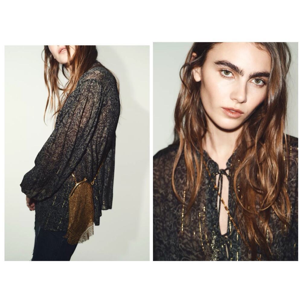 Zara Bohemian Military Green Blouse Size XL